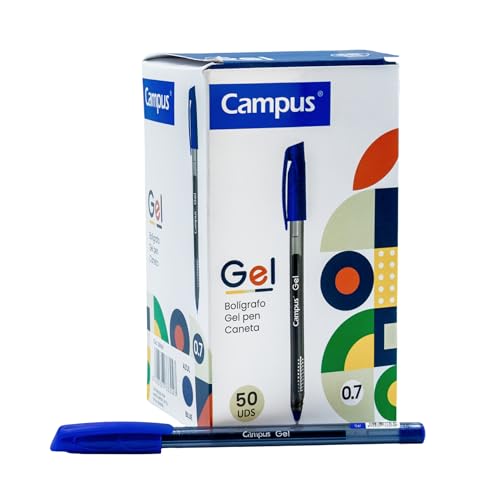 Campus - Packung mit 50 Gelschreibern, Gelschreiber mit 0,7 mm Strichstärke, Gel-Tinte, blauer Kugelschreiber (50 Stück, blau) von Campus