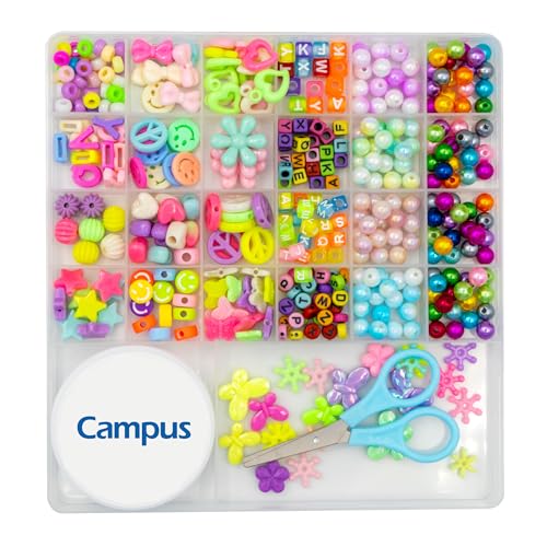 Campus Set zur Herstellung von Armbändern und Halsketten, Bastel-Set, kreatives Set für Armbänder, inklusive Organizer-Box, Perlen, Faden und Schere. von Campus