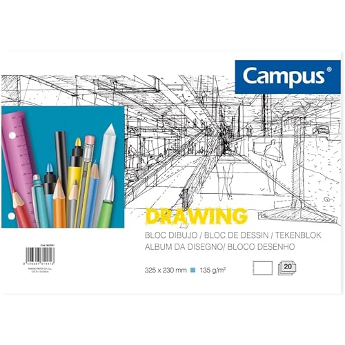 Campus - Zeichenblock A4 Skizzenbuch mit 2 Bohrern, 20 Blatt, 130 Gramm in Weiß für Kohle, Bleistift, Wachs oder Kuchen Campus - Zeichenblock A4 Skizzenbuch mit 2 Bohrern, 20 Blatt, 130 Gramm in Weiß für Kohle, Bleistift, Wachs oder Kuchen von Campus