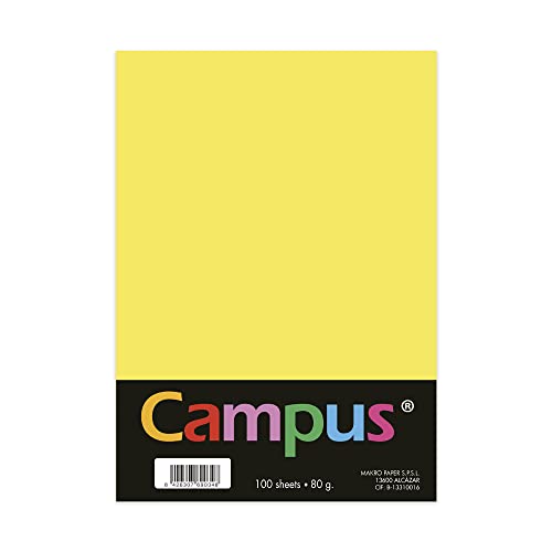 Plus Office Buntpapier, A4, 80 g/m², 210 x 297 mm, A4-Papier, weich, ideal für Buchbinden, Büro, Zeichnen und Basteln, Gelb von Campus