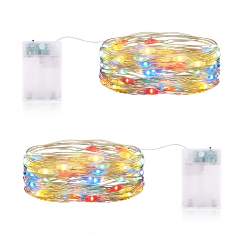 2M Lichterkette Batterie Timer, 20er LED Lichterkette Bunt Batterie, Kupferdraht Lichterkette IP65 wasserdicht für DIY Schlafzimmer Garten Party Weihnachten Hochzeit Deko von CandLuc