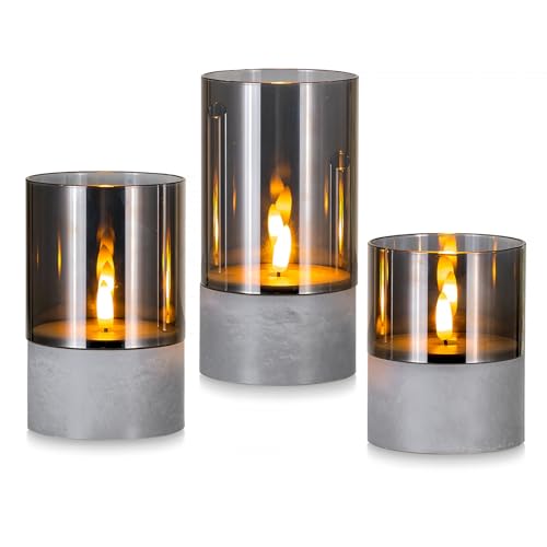 Candeldo Deko Led Kerzen mit Timerfunktion: 3er Set Led Kerze mit Timer Elektrische Kerzen Grau Deko Wohnzimmer Badezimmer Modern Flammenlose Kerzen Stumpenkerzen Adventskranz Weihnachtsdeko von Candeldo