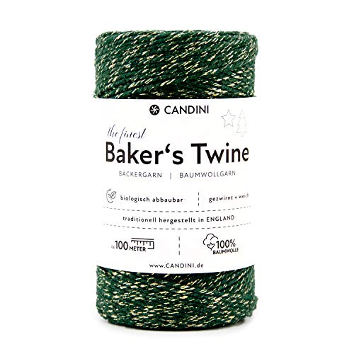 Candini Bäckergarn Gold Grün | 100m | weiches Bastelgarn aus Baumwolle - Premium Qualität aus England, zweifarbig - Bakers Twine, Bastelschnur, Baumwollschnur, Geschenkband von Candini