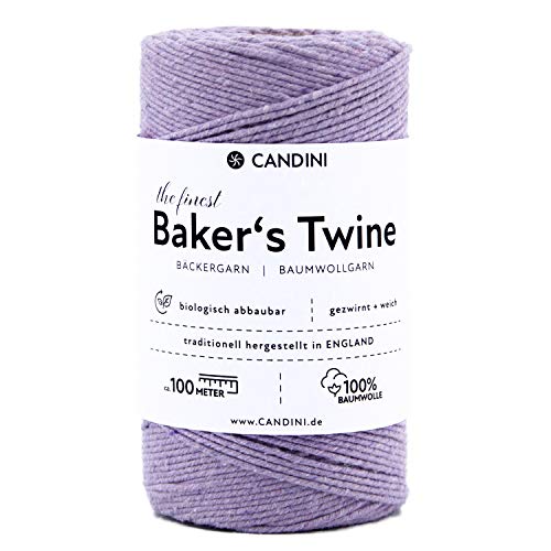 Candini Bäckergarn flieder - weiches Bastelgarn aus reiner Baumwolle, 100m - Premium Qualität - Baker’s Twine Bastelschnur, Geschenkband - Made in England von Candini