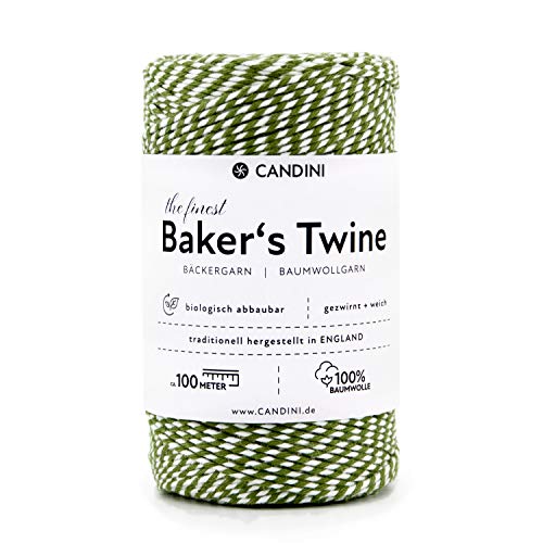 Candini Bäckergarn grün - weiß (limette) - weiches Bastelgarn aus reiner Baumwolle, 100m - Premium Qualität - Baker’s Twine Bastelschnur, Geschenkband - zweifarbig - Made in England von Candini