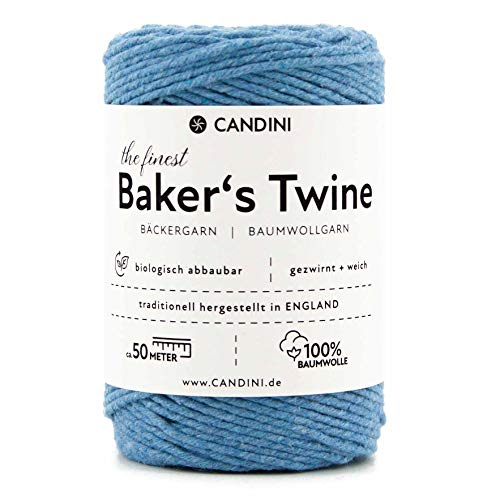 Candini Bäckergarn hellblau - weiches Bastelgarn aus reiner Baumwolle, 50m - Premium Qualität - Baker’s Twine Bastelschnur, Geschenkband - Made in England von Candini