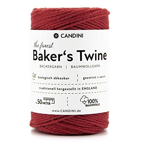 Candini Bäckergarn rot-braun terracotta - weiches Bastelgarn aus reiner Baumwolle, 50m - Premium Qualität - Baker’s Twine Bastelschnur, Geschenkband - Made in England von Candini