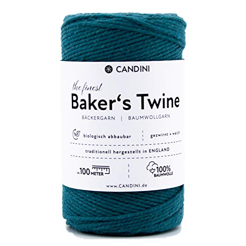 Candini Bäckergarn türkis - weiches Bastelgarn aus reiner Baumwolle, 100m - Premium Qualität - Baker’s Twine Bastelschnur, Geschenkband - Made in England von Candini