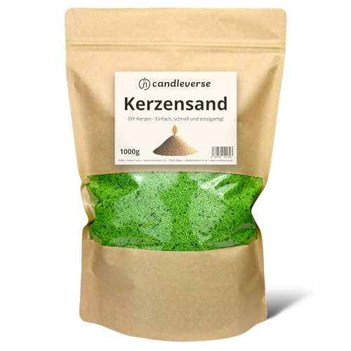 Candleverse Kerzensand 1kg [Grün] | inkl. 30 Dochte | Natürliches Kerzenwachsgranulat | Kreative DIY-Kerzen für Zuhause und als Deko von Candleverse