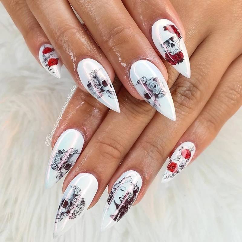 Wasserschiebefolie Nagel Abziehbilder Kunst Nägel Transfers Halloween Zuckerschädel Floweres Roses Lady Marilyn von CandyNailsUk