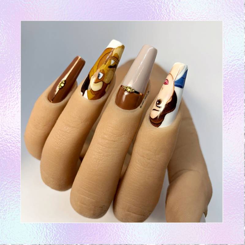 Wasserschiebenagel Aufkleber Nägel Kunst Transfers Belle Beauty Beast Inspiriert Handgezeichnet Valentinstag Liebe von CandyNailsUk