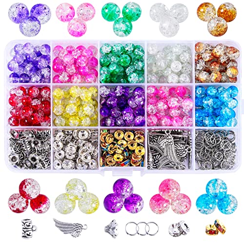 Crackle Glasperlen 8mm Crackle Perlen,530 Stück Bunte Crack Perlen Natürlich Crackle Perlen für Erwachsene Diy Crafts Armbänder Halskette Schmuckherstellung Kits von Candygirl