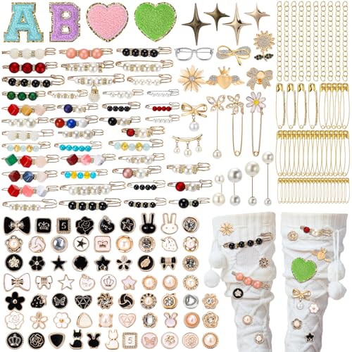 Canlierr 191 Stück Charms für Socken, Sicherheitsnadeln für Damen, Socken, Charm-Set, Strass-Knöpfe für Socken, Perlen, Strass, Brosche, Zubehör, Schmuck, Charm-Set, Großpackung für Hut und Kleidung von Canlierr