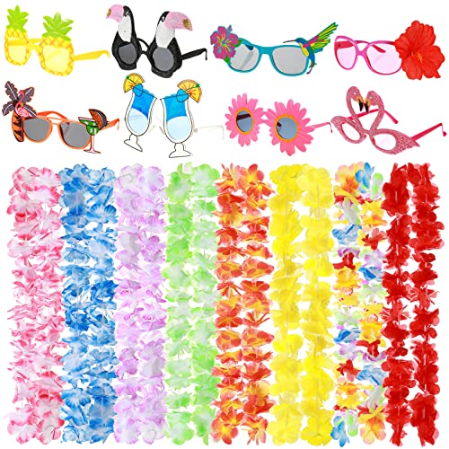 Canlierr Hawaiianische Leis-Halskette, Luau-Party-Sonnenbrille, lustige Brille, tropische Luau-Hawaii-Lei-Party-Dekorationen, Sommer, Kinder, Blumen-Party, Geschenke, Kostüm-Requisiten, Strand, von Canlierr