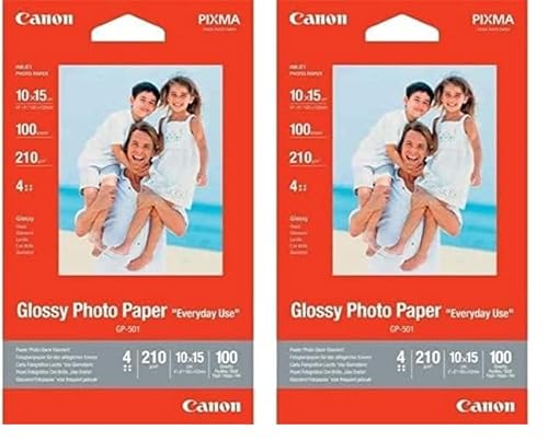 Canon Fotopapier GP-501 glänzend weiß - 10x15cm 100 Blatt für Tintenstrahldrucker - PIXMA Drucker (200 g/qm), PG-40 (Packung mit 2) von Canon