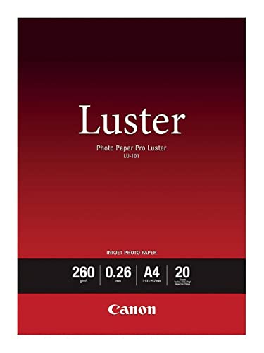 Canon Fotopapier Luster glänzend weiß - (DIN A4 20 Blatt) für Tintenstrahldrucker - PIXMA Drucker 21x29,7 cm (260 g/qm) LU-101A4 von Canon