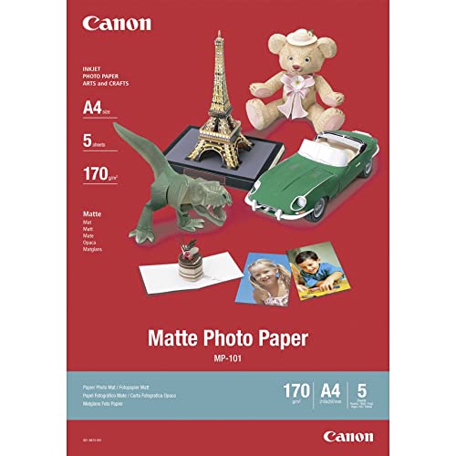 Canon Fotopapier MP-101 matt weiß - (DIN A4 5 Blatt) für Tintenstrahldrucker - PIXMA Drucker (170 g/qm) 1955977 von Canon