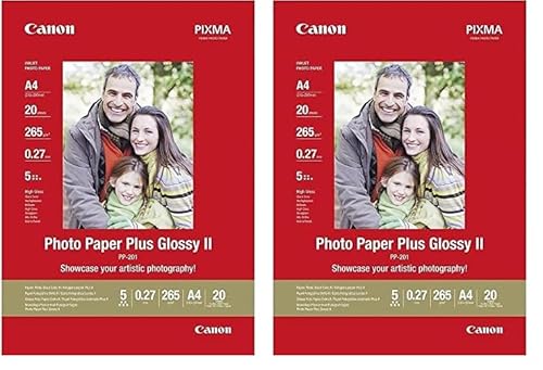 Canon Fotopapier PP-201 glänzend weiß - DIN A4 20 Blatt für Tintenstrahldrucker - PIXMA Drucker (265 g/qm) 2311B019 (Packung mit 2) von Canon