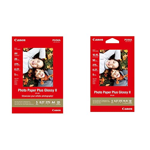 Canon Fotopapier PP-201 glänzend weiß - DIN A4 20 Blatt für Tintenstrahldrucker - PIXMA Drucker (265 g/qm) & Fotopapier PP-201 glänzend - 10x15 cm 50 Blatt für Tintenstrahldrucker (265 g/qm) von Canon