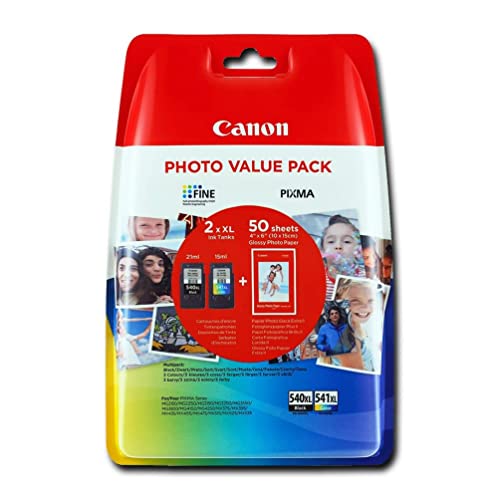 Canon PG-540XL/CL-541 XL Druckertinte - hohe Reichweite + Fotopapier Value Pack Schwarz/ C/M/Y für PIXMA Tintenstrahldrucker ORIGINAL, PG540XL/CL541XL, Farbig + Schwarz + Fotopapier von Canon