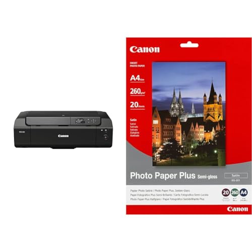 Canon PIXMA PRO-200 Farbtintenstrahldrucker Fotodrucker DIN A3+, grau & Fotopapier SG-201 Plus Seidenglanz - DIN A4 20 Blatt Seidenmatt für Tintenstrahldrucker - PIXMA Drucker von Canon