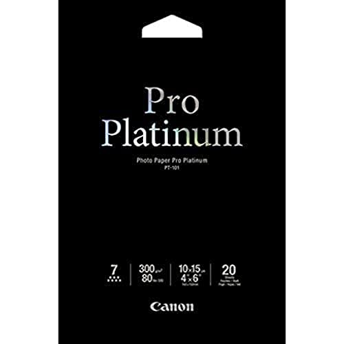 Canon PT-101 Pro Platinum Fotopapier - 10 x 15 cm, 20 Blatt (300 g/qm) für Tintenstrahldrucker 2768B013 Weiß von Canon