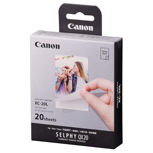 Canon XC-20L Original Farbband/Papierset 20 Blatt Kreditkartenformat 5,4 x 8,5cm für Canon SELPHY QX20 Fotodrucker (selbstklebend, Sticker, Aufkleber, Kleberückseite, Thermosublimation, wasserfest) von Canon