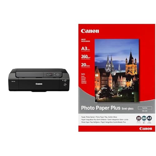 Canon imagePROGRAF PRO-300 A3+ Drucker Farbtintenstrahldrucker Fotodrucker, schwarz & Fotopapier SG-201 Plus Seidenglanz - DIN A3 20 Blatt für Tintenstrahldrucker – PIXMA Drucker (260 g/qm) von Canon