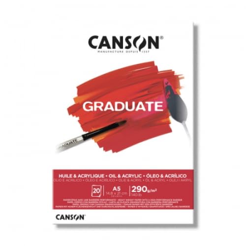 5 x Canson® Graduate Öl- und Acryl-Block, A5, 290 g/m², mittlere Körnung, naturweiß von Canson