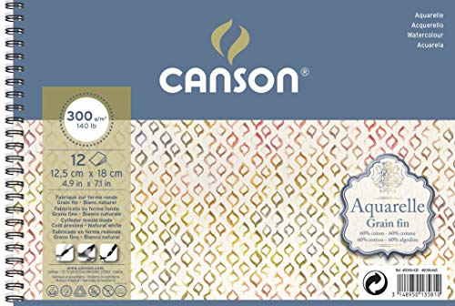 Canson Aquarelle Spiralblock, 12,5 x 18 cm, 12 Blatt, 300 g/m², Feinkorn von Canson