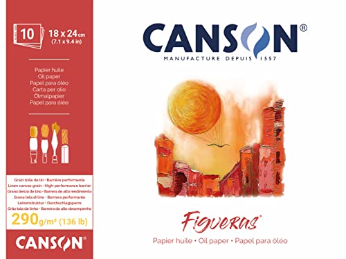 CANSON® FIGUERAS® Künstlerpapier für Öl, Acryl und Ölpastellkreide, Block 10 Blatt 18X24 cm 290G Langseitenleimung, Weiß von Canson