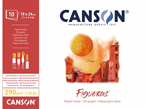 CANSON® FIGUERAS® Künstlerpapier für Öl, Acryl und Ölpastellkreide, Block 10 Blatt 18X24 cm 290G Langseitenleimung von Canson
