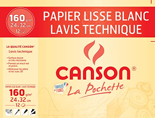 CANSON - Beutel mit 12 Blatt technischem Zeichenpapier, 24 x 32 cm, 160 g/m² von Canson