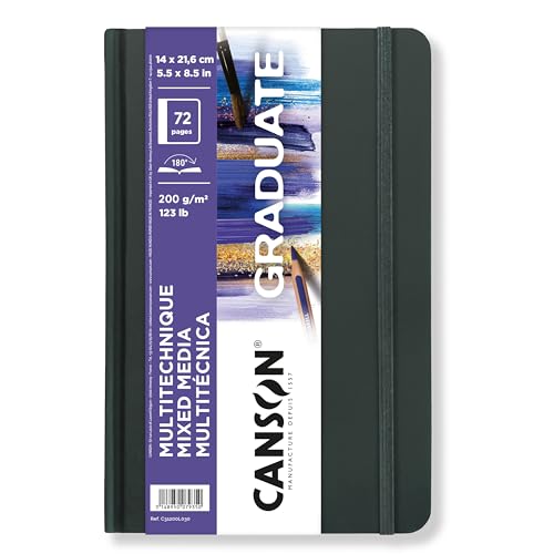 CANSON Graduate Book Skizzenbuch, leichte Körnung, 200 g/m², Hardcover, 14 x 21,6 cm, Weiß, 72 Blatt von Canson