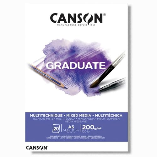 CANSON Graduate - C400110376 Mix Media Papier Block, DIN A5, 20 Blatt, 200 g/m² von Canson