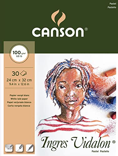 CANSON Ingres Vidalon Zeichenblock, Büttenpapier, 24 x 32 cm, 100 g/m², Weiß, 30 Blatt von Canson