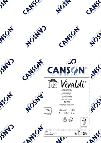 CANSON Iris Vivaldi, farbiges Zeichenpapier, glatt, 185 g/m², Blatt, A4, 21 x 29,7 cm, Weiß, 250 Blatt von Canson