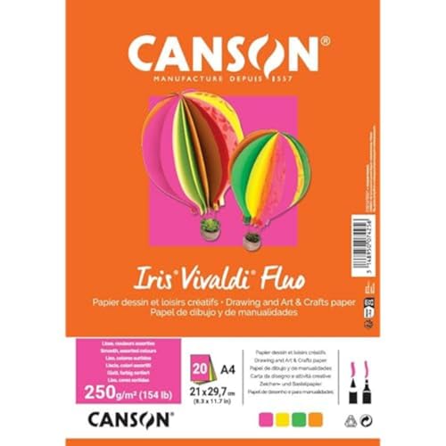 CANSON Iris Vivaldi, farbiges Zeichenpapier, glatt, 240 g, Blatt, A4-21 x 29,7, 4 verschiedene Farben, 20 Blatt von Canson