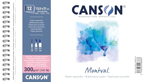 CANSON Montval Aquarellpapier Spiralblock, Satin, 300 g/m², 12 Blatt, 13,5 x 21 cm von Canson