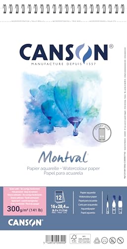 CANSON Montval Aquarellpapier Spiralblock, Satin, 300 g/m², 12 Blatt, 16 x 28,4 cm von Canson