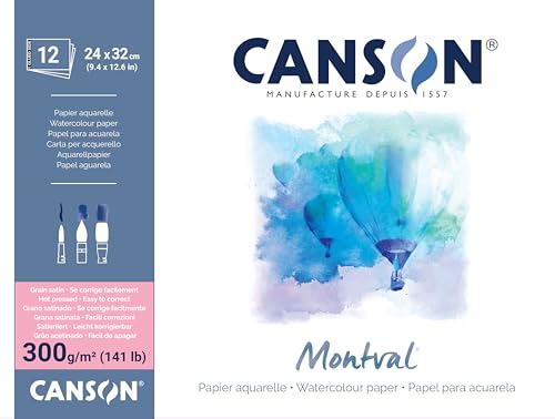 CANSON Montval Aquarellpapier, einseitig geleimter Block, Satin, 300 g/m², 12 Blatt, 24 x 32 cm von Canson