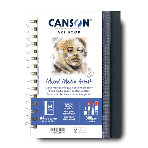 CANSON - Professional Book – Multifunktionspapier – feine Körnung – 300 g/m² – Spiralblock – A4 – 21 x 29 – 7 cm – Weiß – 28 Blatt, weiss von Canson