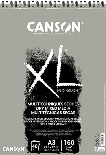 CANSON XL® Sand Grain, graufarbiger Zeichenblock mit sandpapierartiger Oberfläche, DIN A3, 40 Blatt, 160 g/m² von Canson