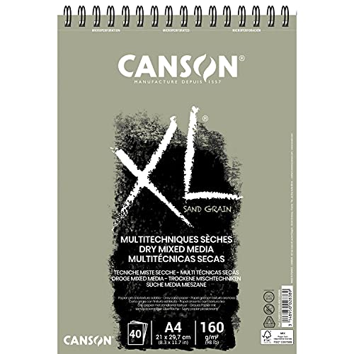 CANSON XL® Sand Grain, graufarbiger Zeichenblock mit sandpapierartiger Oberfläche, DIN A4, 40 Blatt, 160 g/m² von Canson