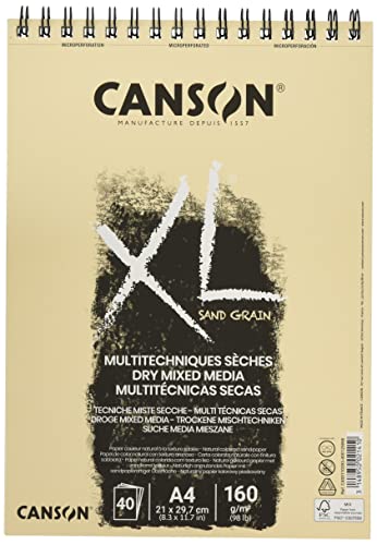 CANSON XL® Sand Grain, naturfarbener Zeichenblock mit sandpapierartiger Oberfläche, DIN A4, 40 Blatt, 160 g/m² von Canson