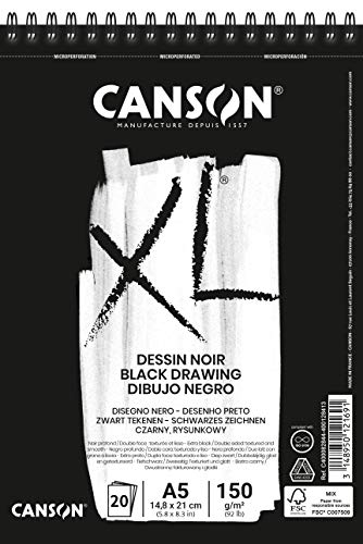 CANSON XL Dessin Noir, Schwarzer Zeichenblock, DIN A5, 20 Blatt, 150 g/m² von Canson