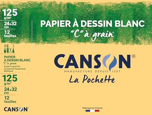 CANSON "C" mit Körnung – 12 Blatt Zeichenpapier, weiß, A4, 125 g/m² von Canson