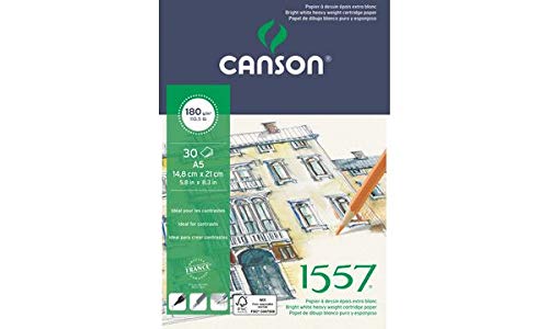 CANSON Zeichenpapierblock 1557, DIN A5, 180 g/qm, 30 Blatt, Sie erhalten 1 Stück á 30 Blatt von Canson