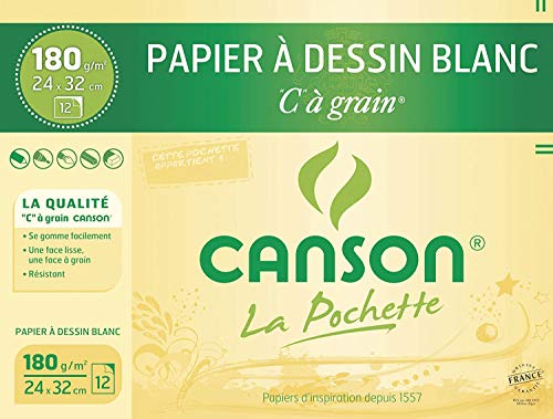 Canson® 3 Hüllen für Zeichenpapier, Weiß, C", Körnung 24 x 32 cm, 12 Blatt, 180 g/m² von Canson