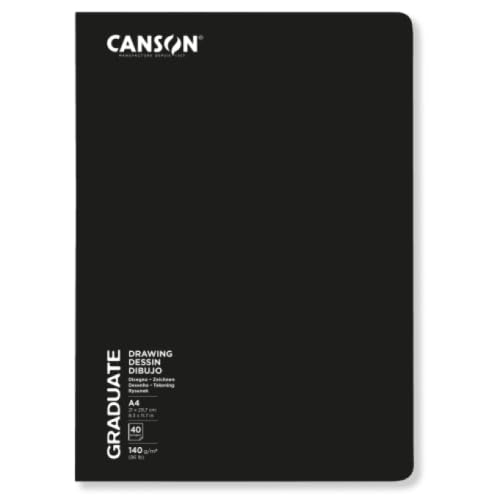 Canson® Graduate Dessin Notizbuch, 20 Blatt, 21 x 29,7 cm, 140 g/m², leichtes Körnungspapier, weiß, 5 Stück von Canson